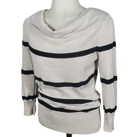 JJ basics Sweaters - JJ BASICS Silver Sparkle Sweater With Black Stripe Size Medium
